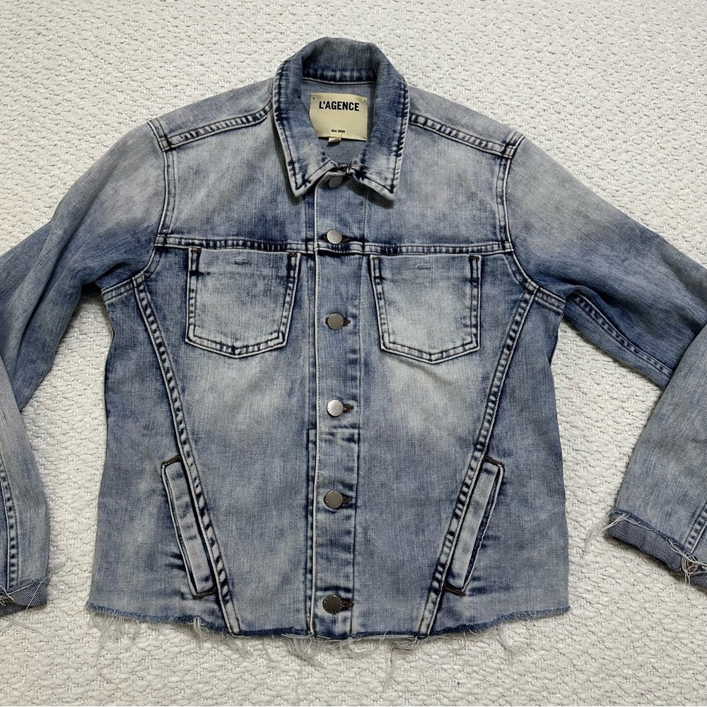 L'Agence Jacket Long Sleeve Denim Raw Hem Women’s Size Large